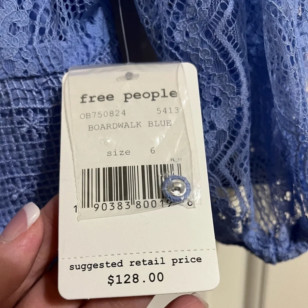 NWT Free People Blue Lace Bittersweet | Mock Neck 3/4 Dolman Sleeves Size 6